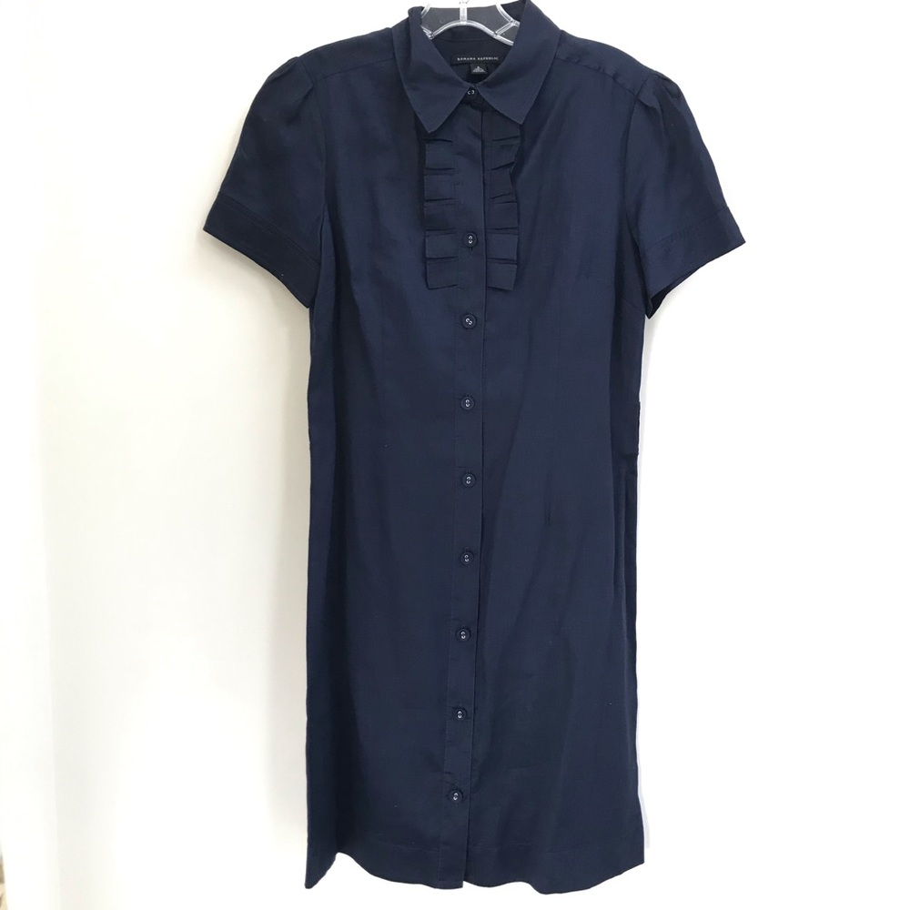 Banana Republic Navy Ruffle Shirtdress